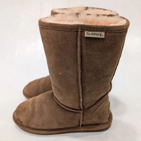 BEARPAW Emma Chestnut Tan Suede Sheepskin Fur Lined Cozy Tall Boots size 9 - Picture 8 of 12